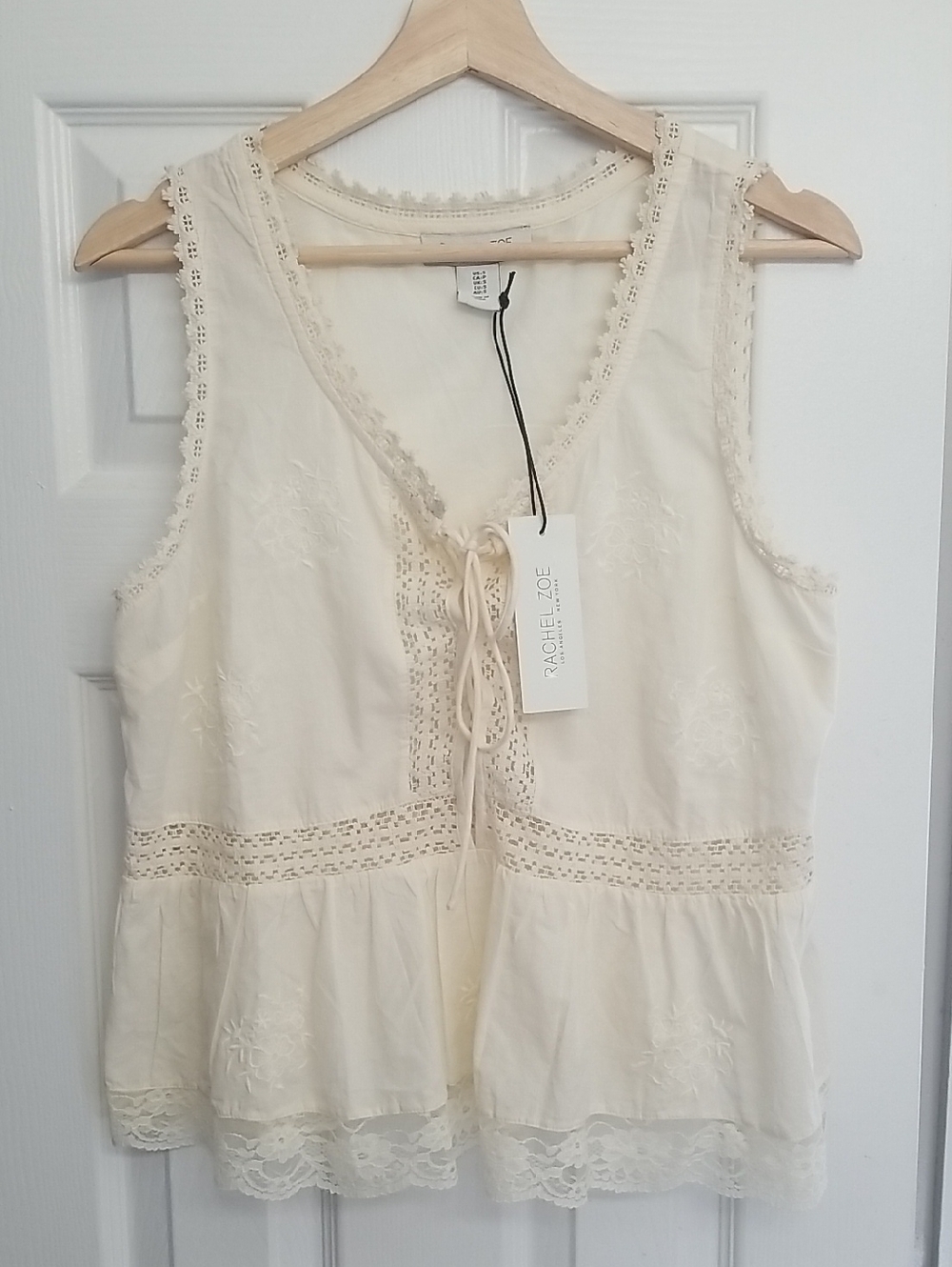 NEW! Rachel Zoe Ivory Lace-Trim Peplum Blouse